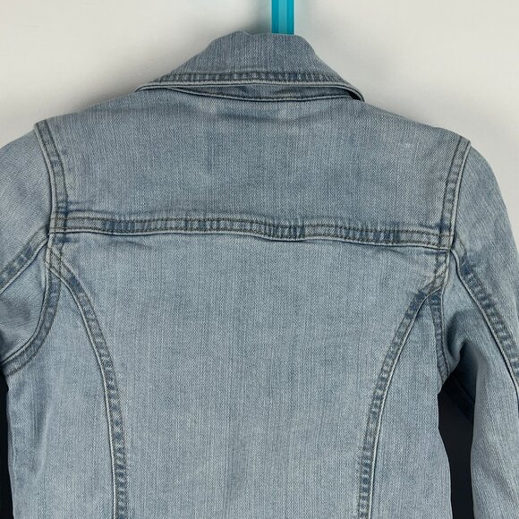 Joe Fresh Kids Jean Jacket Size S 6 Blue Denim Long Sleeve Cropped Double Brest - Picture 7 of 9